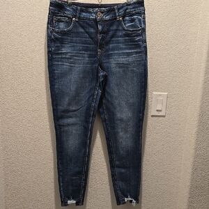 Maurices Blue Cropped Ankle Jeans with Distressed Hem